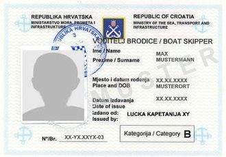 Muster eines kroatischen Küstenpatents inkl. UKW-Seefunkzeugnis