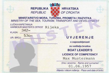 Boat Leaders License Vorderseite